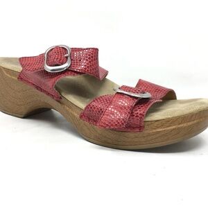 Dansko Sophie sandals red leather wood wedge heel size 39